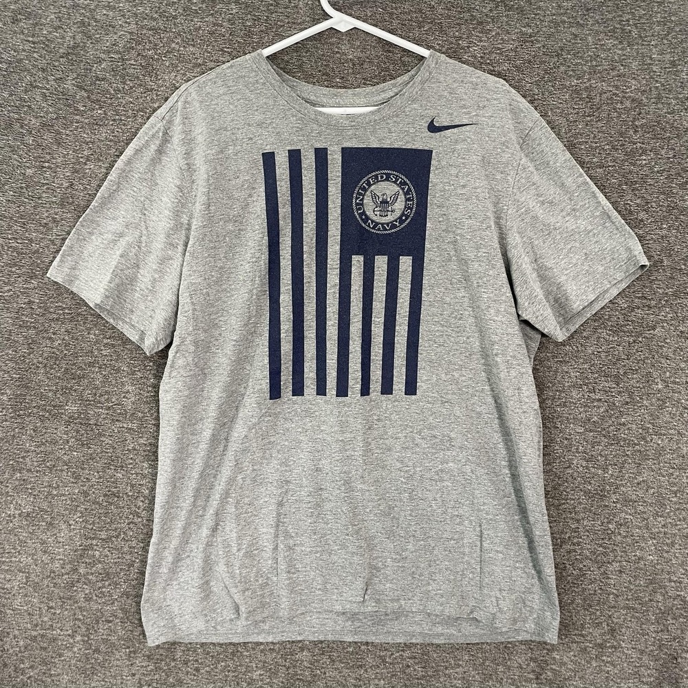 Nike Shirt Mens XL Gray United States Navy Flag Graphic T-Shirt Tee Military